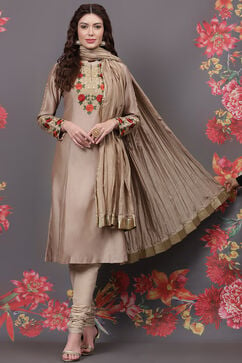 Rohit Bal Beige Cotton Silk Straight Yarndyed Suit Set image number 0