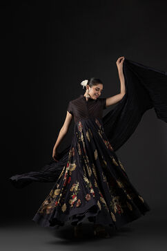 Rohit Bal Black Cotton Silk Anarkali Printed Suit Set image number 8