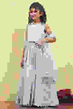 Blue Viscose Embroidered Kalidar Lehenga Set image number 3