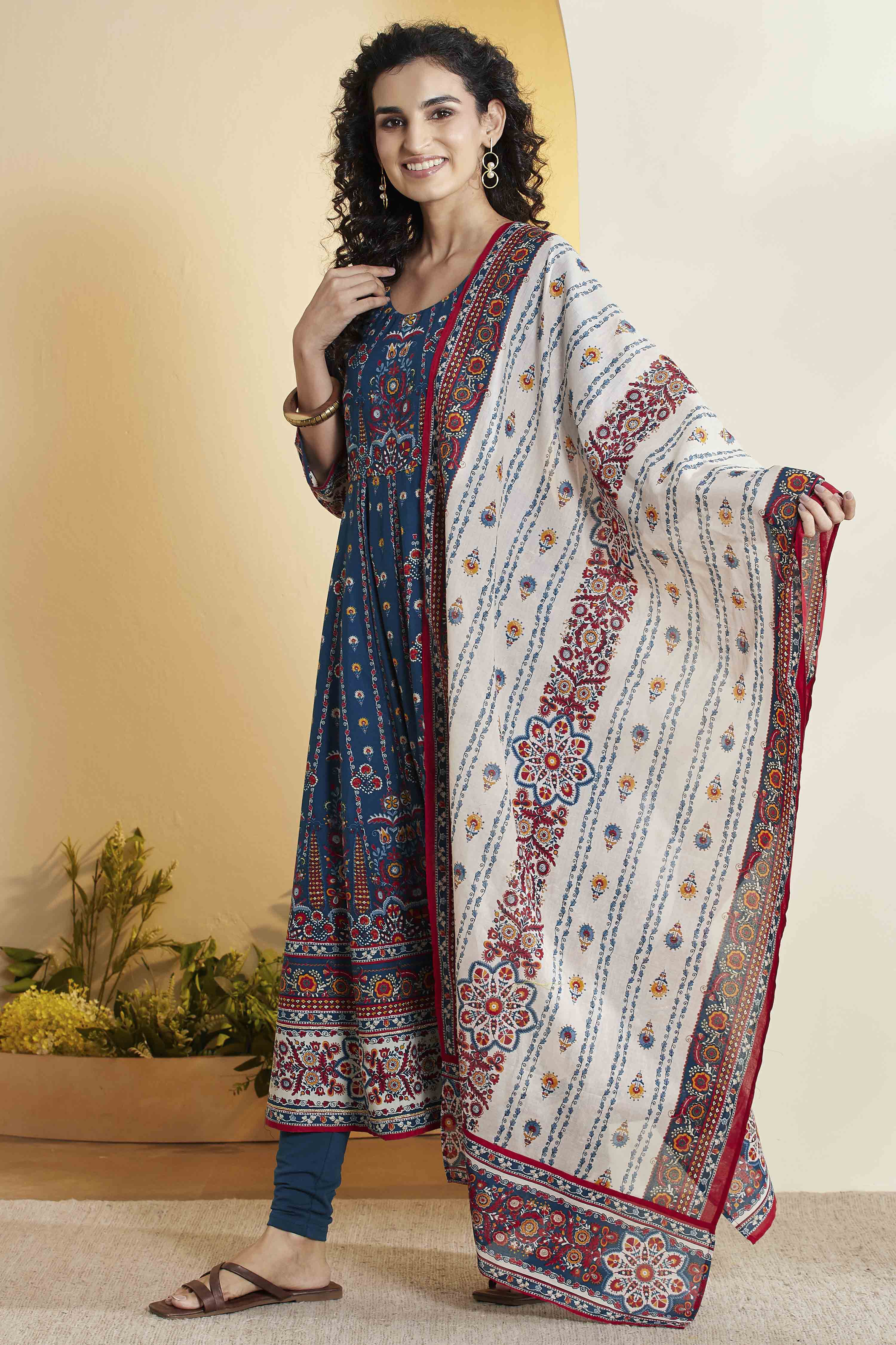 Blue Cotton Anarkali Suit Set image number 4
