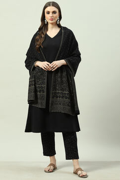 Black Acrylic Straight Kurta Pant Suit Set image number 5
