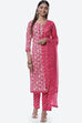 Pink Cotton Screen Print Unstitched Suit Set image number 0