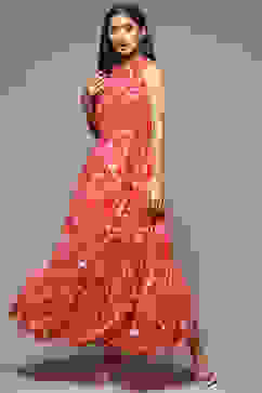 Coral Cotton Blend Tiered Dress image number 4