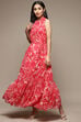 Coral Cotton Blend Tiered Dress image number 4
