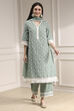 Sap Green Chanderi Straight Suit Set image number 6