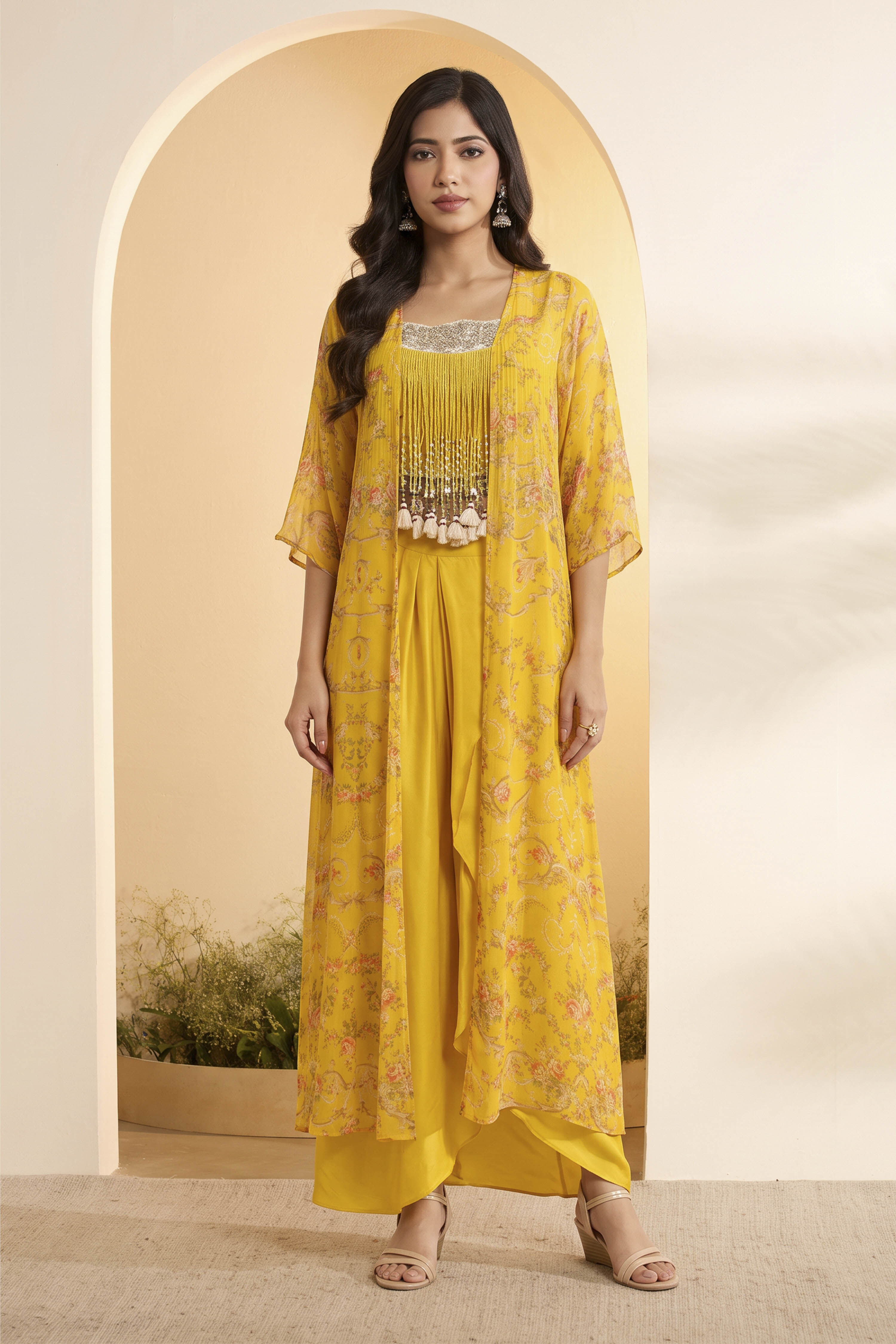 Yellow Crepe Regular Lehenga Set image number 5