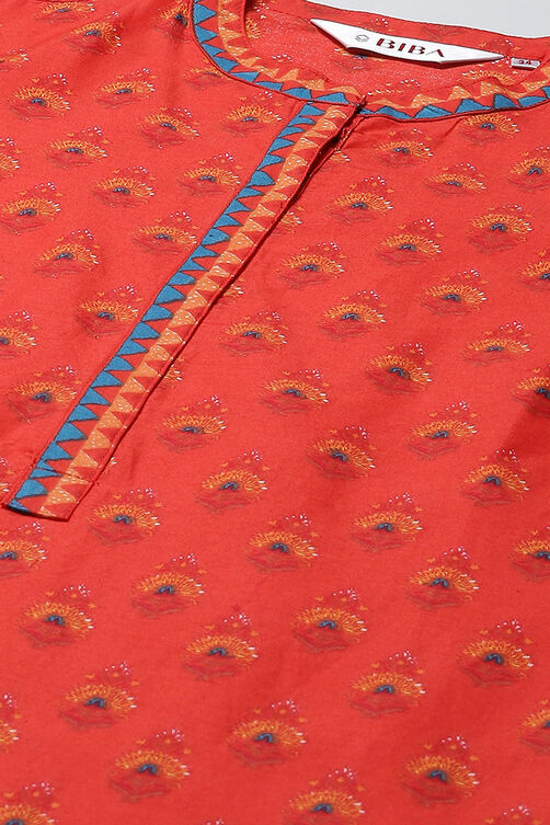 Orange Cotton Straight Printed Kurta image number 1