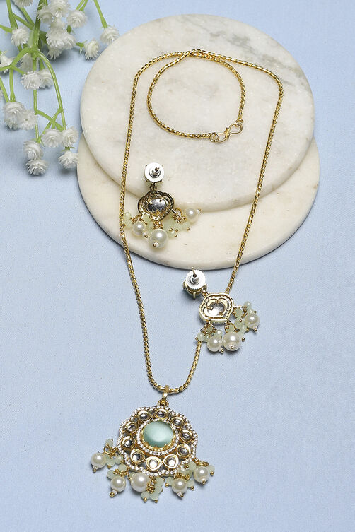Mint Green Brass Necklace Set image number 2