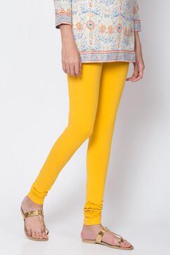 Yellow Solid Knitted Churidar image number 0
