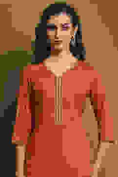 Burnt Orange Solid Regular Fit Straight Kurta image number 1
