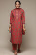 Cherry Cotton Straight Kurta Pants Suit Set image number 7
