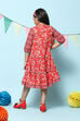Red Cotton Tiered Printed Dress image number 4