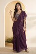 Wine Nylon Gathered Saree image number 0