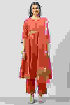 Fuchsia Art Silk Anarkali Kurta Narrow Palazzo Suit Set image number 7