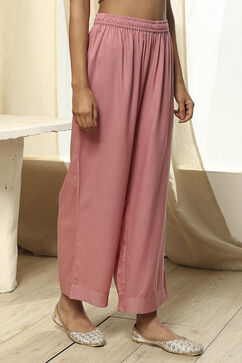Dull Pink Viscose Solid Straight Palazzo image number 3