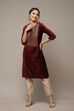 Maroon Velvet Straight Printed Kurta