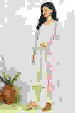 Beige Chanderi Unstitched Suit Set image number 4