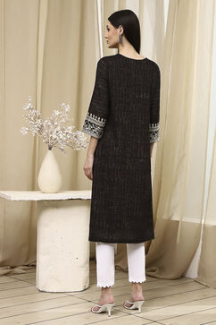 Black Printed Straight Kurta image number 3