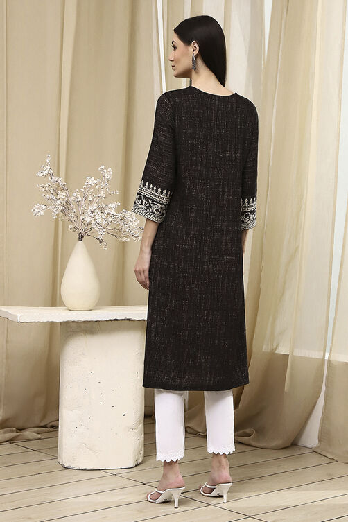 Black Viscose Blend Straight Kurta image number 3