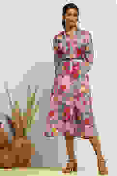 Grey Floral Printed A-Line Dress image number 0