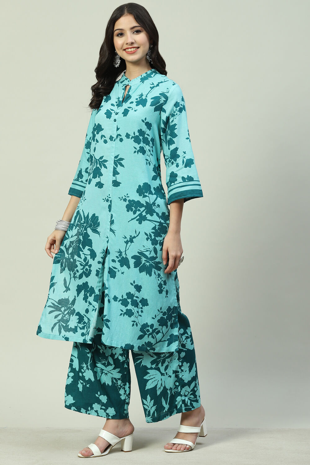 Yellow Grey LIVA Straight Printed Kurta Set image number 0