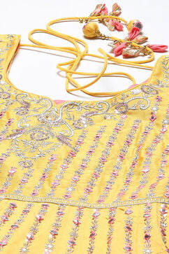 Yellow Cotton Blend Anarkali Kurta Churidar Suit Set image number 1