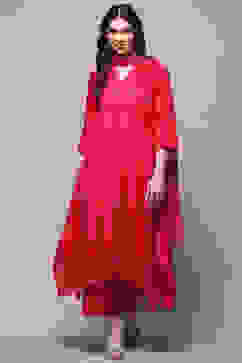 Pink Cotton Asymmetric Suit Set image number 7