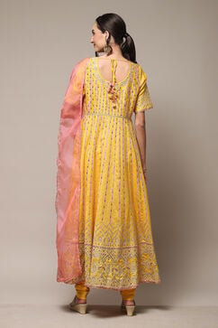 Yellow Cotton Blend Anarkali Kurta Churidar Suit Set image number 4