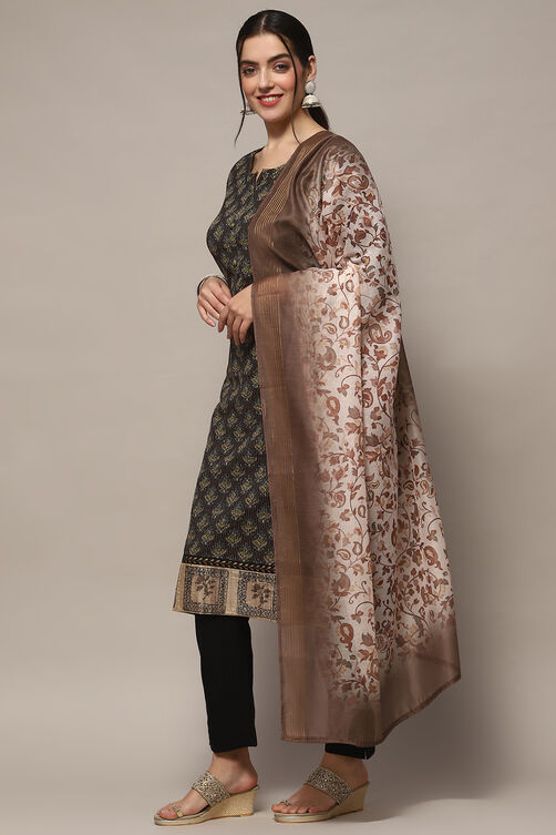 Brown Tussar Unstitched Suit set image number 5