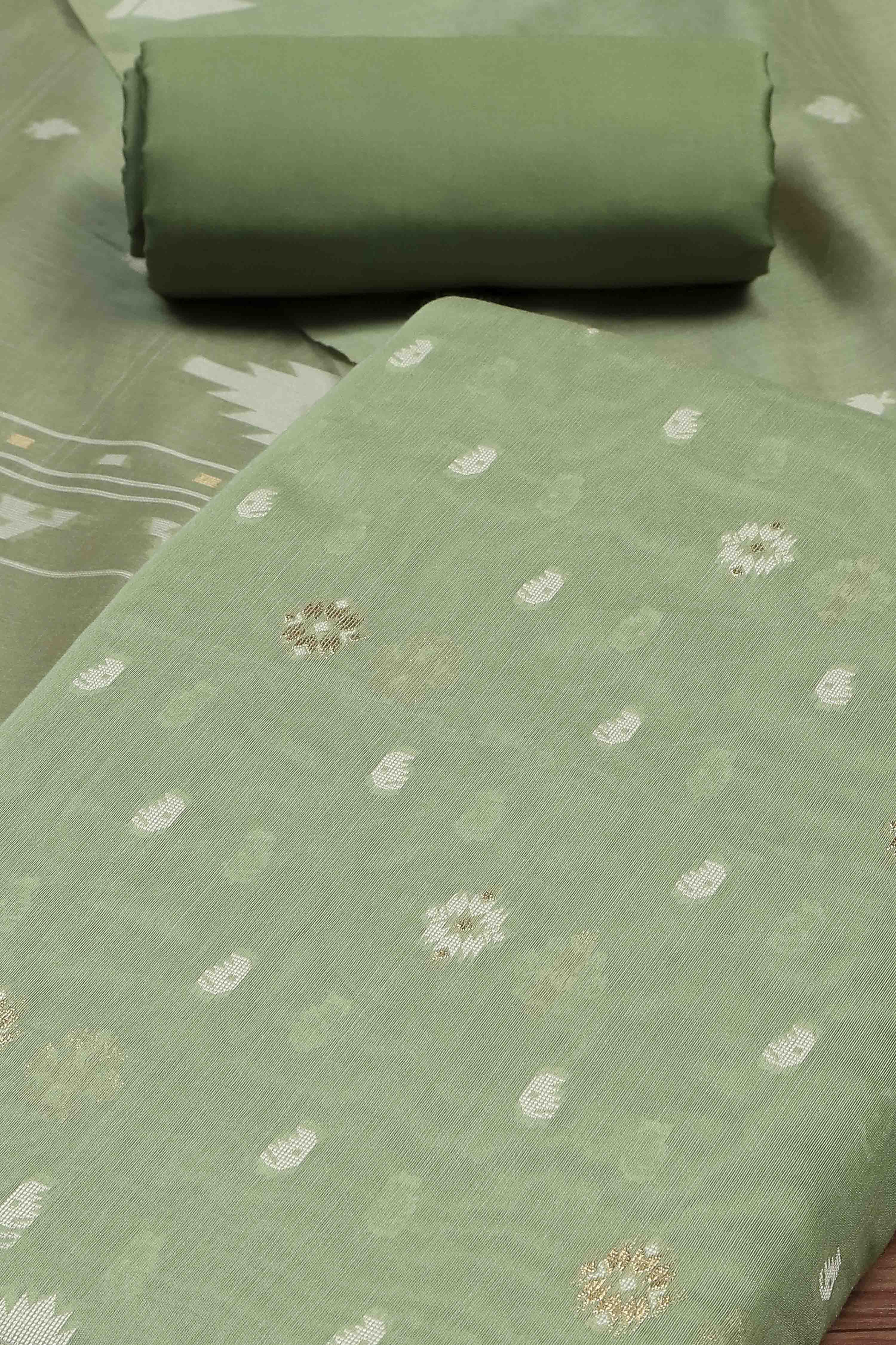 Mehendi Cotton Printed Embroidered Unstitched Suit Set image number 1