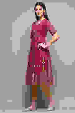 Wine Cotton Printed Short Kurti image number 2