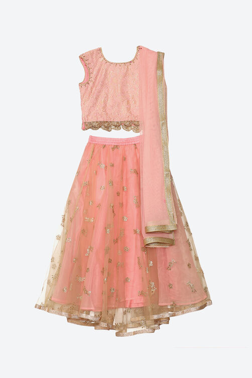 Pink Poly Metallic Cotton Lehenga Set image number 0