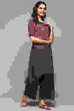 Purple Rayon Asymmetric Kurta Palazzo Suit Set image number 5