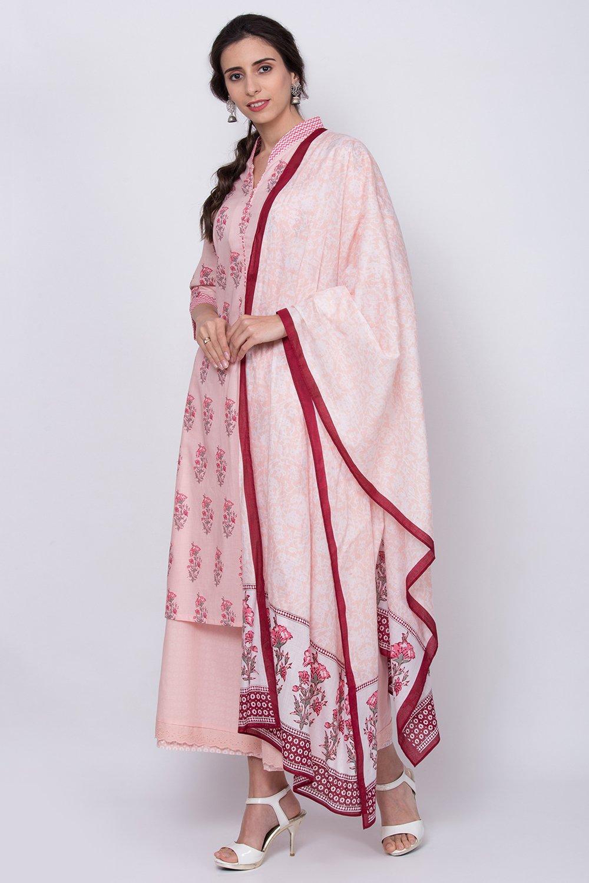 Peach Straight Kurta Palazzo Suit Set