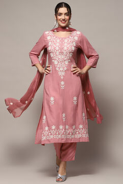 Pastel Pink Rayon Unstitched Suit set image number 1