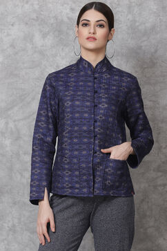 Blue Straight Art Silk Printed Jacket image number 0