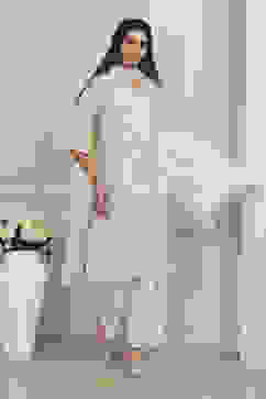 White Poly Chanderi Straight Suit Set image number 7