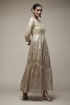 Gold Nylon Flared Cocktail Gown image number 4