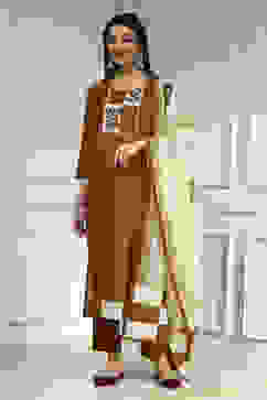 Yellow Cotton Hand Embroidered Unstitched Suit Set image number 1