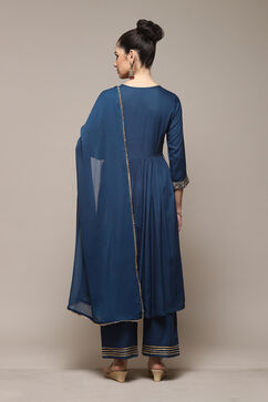 Teal LIVA Gathered Kurta Palazzo Suit Set image number 4