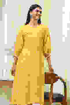 Mustard Yellow Modal Printed A-Line Kurta image number 6