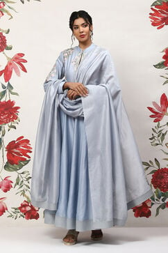 Rohit Bal Powder Blue Cotton Blend Anarkali Kurta Suit Set image number 0