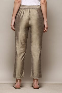 Antique Beige Polyester Slim Yarndyed Pants image number 4