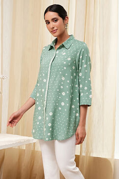 Green Printed High-Low Short Kurta image number 2