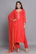 Red Glace Cotton Easy Stitch Suit Set image number 0