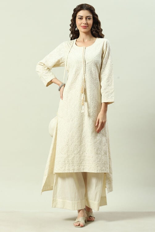 Natural Cotton Asymmetric Set Kurta Palazzo Suit Set image number 3