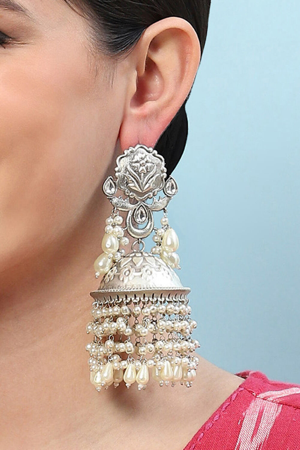 Oxidised Silver Brass Earrings image number 1