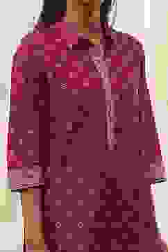 Plum Red Cotton Printed Kurta Set image number 1