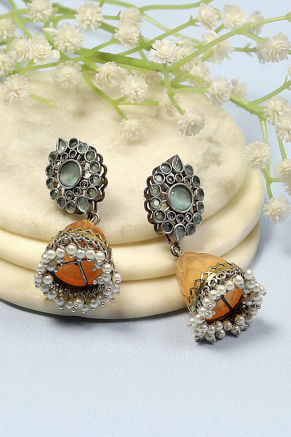 Mint Green Brass Jhumka image number 0