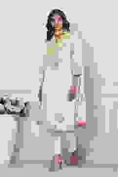 Powder Blue Cotton Printed Straight Suit Set image number 3